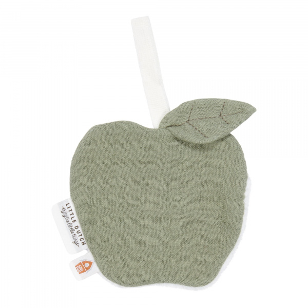 Doudou attache-tétine en gaze de coton pomme - pure olive Little dutch
