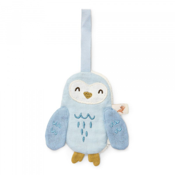 Doudou attache-tétine en gaze de coton chouette - forest friends Little dutch
