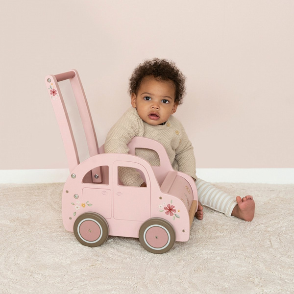 Chariot voiture en bois fsc - rose Little dutch