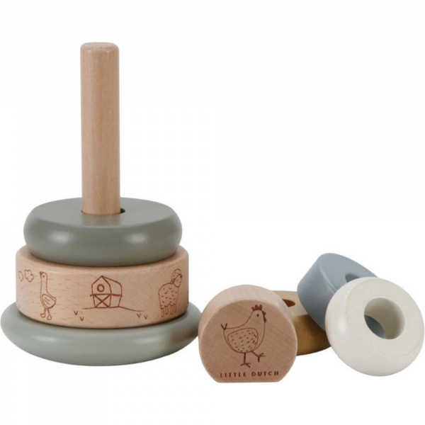 Tour d'anneaux à empiler en bois fsc - little farm Little dutch