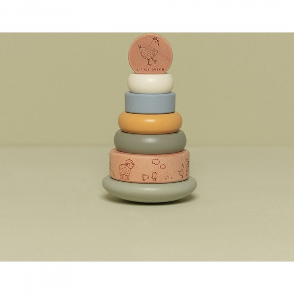 Tour d'anneaux à empiler en bois fsc - little farm Little dutch