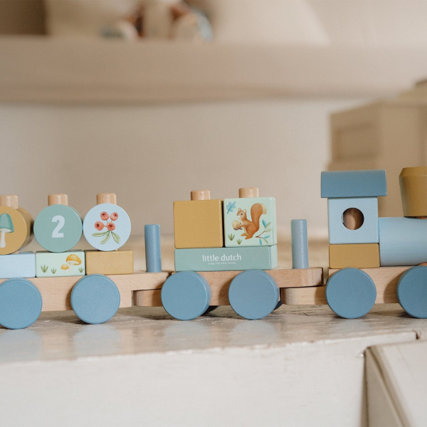 Train à blocs en bois fsc - forest friends Little dutch