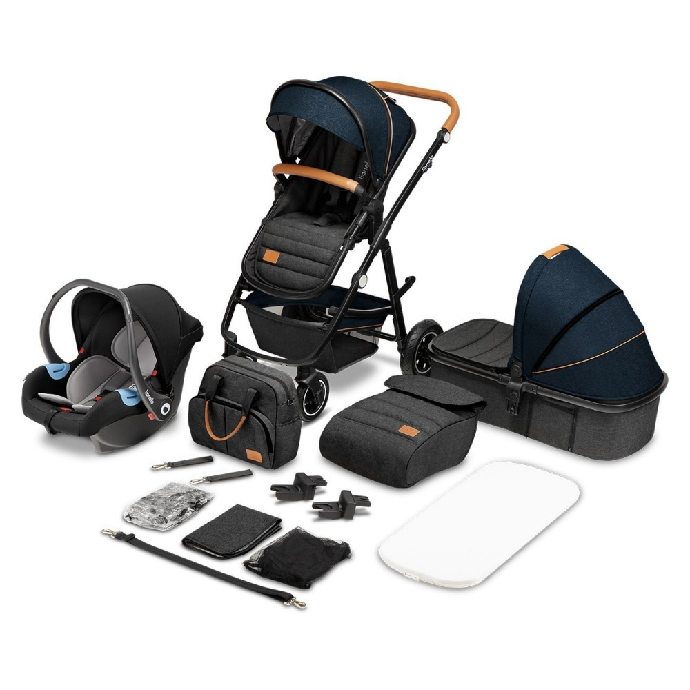 Pack trio poussette amber + nacelle + coque blue navy