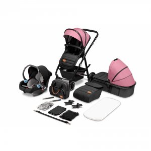Poussette trio amber + nacelle + coque pink Lionelo