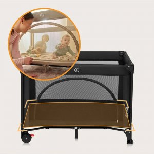 Lit parapluie bébé laura compact 2 en 1 black carbon Lionelo