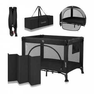 Lit parapluie bébé laura compact 2 en 1 black carbon Lionelo