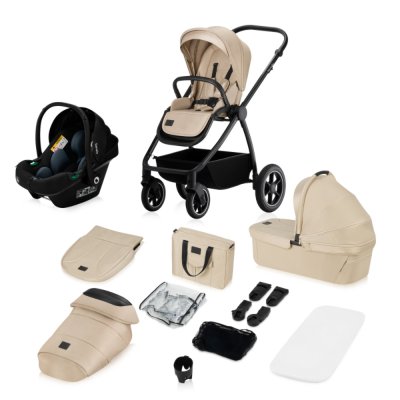 Poussette trio meril + nacelle + coque beige sand