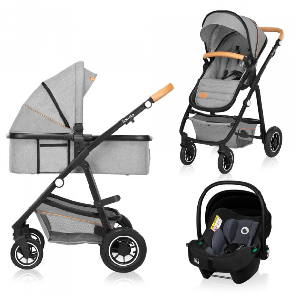 Poussette trio amber + nacelle + coque grey graphite Lionelo