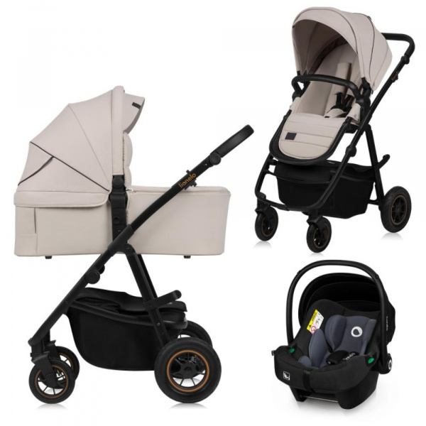 Poussette trio amber + nacelle + coque beige sand Lionelo