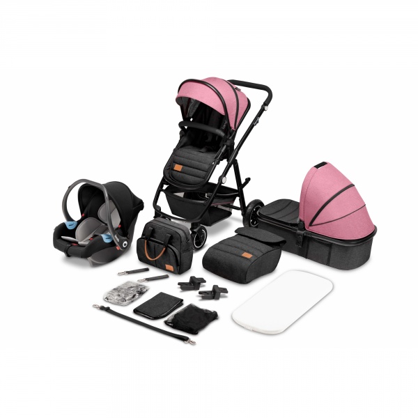 Poussette trio amber + nacelle + coque pink Lionelo
