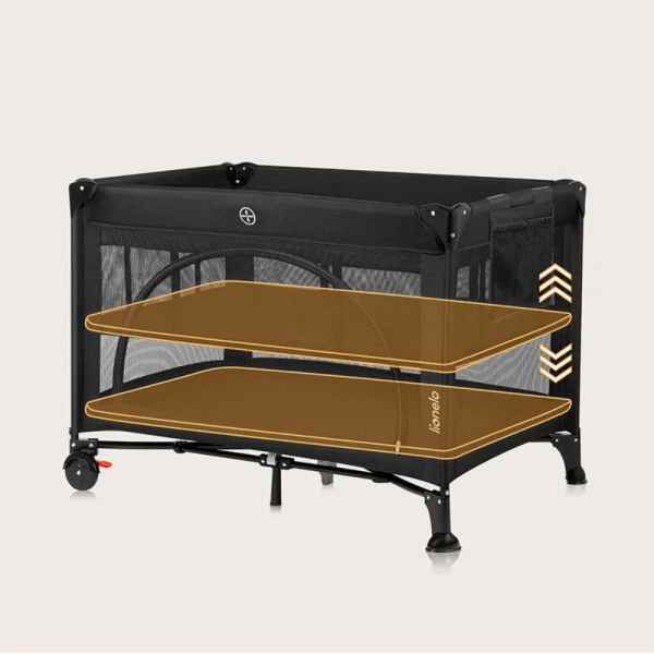 Lit parapluie bébé laura compact 2 en 1 black carbon Lionelo