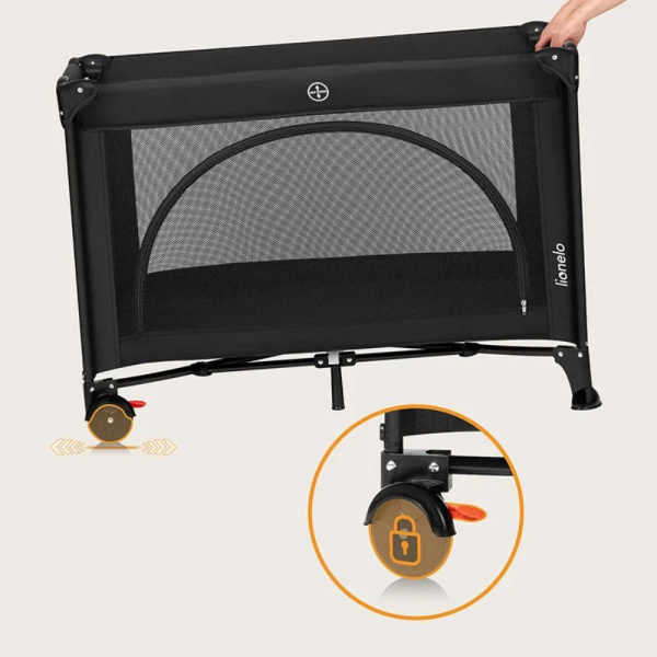 Lit parapluie bébé laura compact 2 en 1 black carbon Lionelo