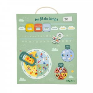 Calendrier pour enfant en tissu vert au fil du temps Lilliputiens