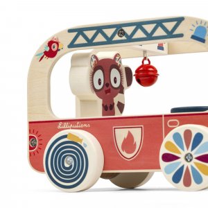 Jouet en bois à tirer camion de pompier jack le lion Lilliputiens