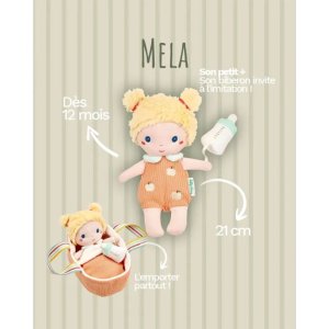 Poupée en tissu 21cm et son couffin mela Lilliputiens