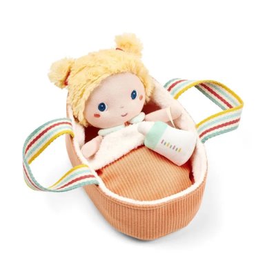 Poupée en tissu 21cm et son couffin mela