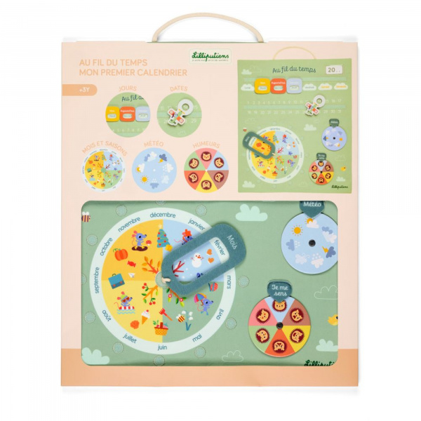Calendrier pour enfant en tissu vert au fil du temps Lilliputiens