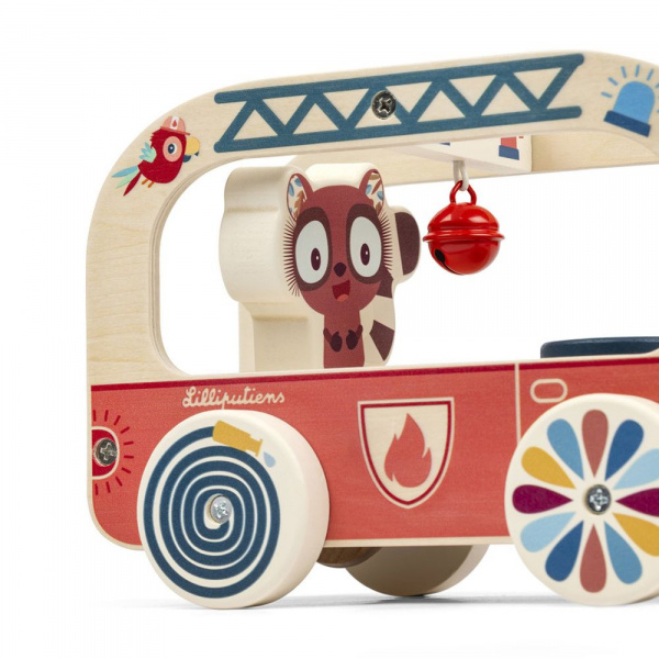 Jouet en bois à tirer camion de pompier jack le lion Lilliputiens