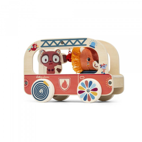 Jouet en bois à tirer camion de pompier jack le lion Lilliputiens