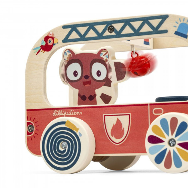 Jouet en bois à tirer camion de pompier jack le lion Lilliputiens