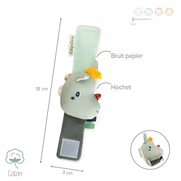 Hochet bracelet eco-friendly joe le dragon Lilliputiens