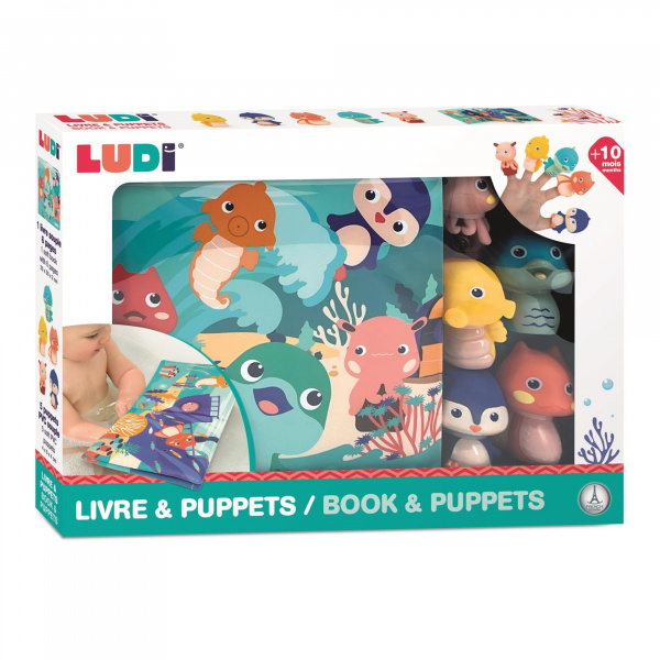 Livre de bain avec 5 marionnettes à doigts Ludi jouets