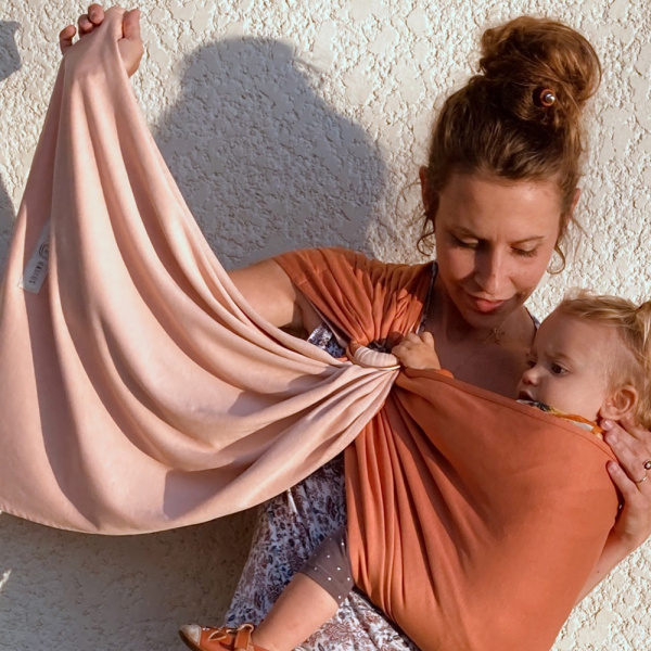 Echarpe de portage sans nœud - nude, caramel (réversible) Love radius