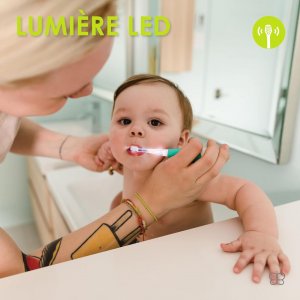 Brosse à dents électrique bébé à vibrations douces avec led de 0 à 18 mois Bbluv