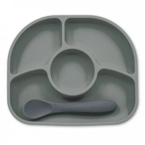 Coffret assiette et cuillère en silicone yümi gris Bbluv