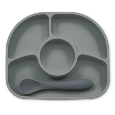 Coffret assiette et cuillère en silicone yümi gris
