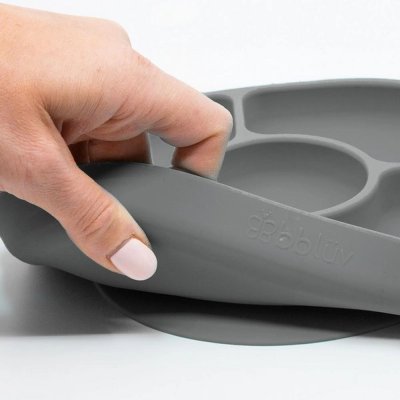 Coffret assiette et cuillère en silicone yümi gris