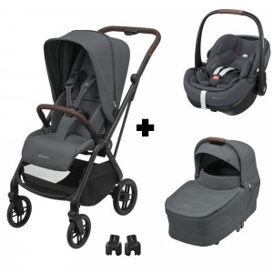 Poussette trio leona 2 + siège auto pebble 360 pro 2 + nacelle sense twillic graphite Maxi-cosi