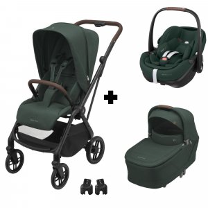 Poussette trio leona 2 + siège auto pebble 360 pro 2 + nacelle sense twillic green Maxi-cosi