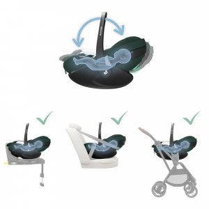 Poussette trio leona 2 + siège auto pebble 360 pro 2 + nacelle sense twillic green Maxi-cosi