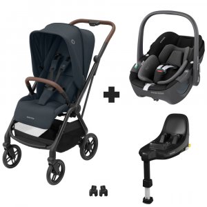 Poussette duo leona² graphite + siège auto pebble 360 essential black + base familyfix 360 Maxi-cosi