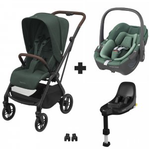 Poussette duo leona² + siège auto pebble 360 essential green + base familyfix 360 Maxi-cosi