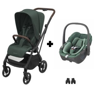 Poussette duo leona 2 + siège auto pebble 360 twillic green Maxi-cosi