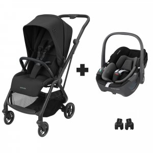 Poussette leona black + siège auto pebble 360 essential black Maxi-cosi