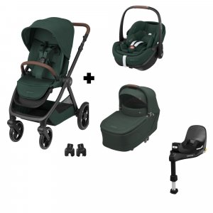 Poussette trio oxford + siège auto pebble 360 pro 2 + nacelle sense twillic green + base familyfix 360 pro Maxi-cosi