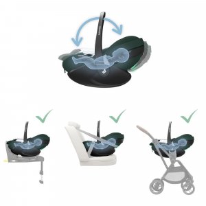 Poussette trio oxford + siège auto pebble 360 pro 2 + nacelle sense twillic green + base familyfix 360 pro Maxi-cosi