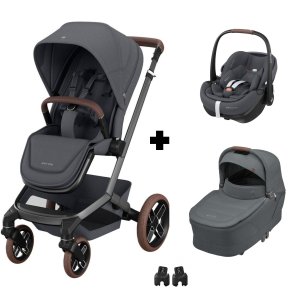 Poussette trio fame + siège auto pebble 360 pro 2 + nacelle fame graphite Maxi-cosi