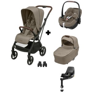 Poussette trio leona 2 + siège auto pebble 360 pro 2 + nacelle sense twillic truffle + base family fix 360 pro Maxi-cosi
