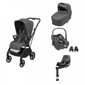 Poussette trio leona 2 + siège auto pebble 360 + nacelle sense graphique + base familyfix 360 Maxi-cosi