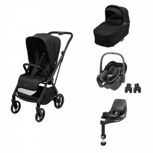 Poussette trio leona 2+ siège auto pebble 360 + nacelle sense black + base familyfix 360 Maxi-cosi
