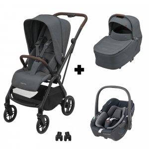 Poussette trio leona 2 + siège auto pebble 360 + nacelle sense graphique Maxi-cosi