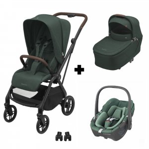 Poussette trio leona 2 + siège auto pebble 360 + nacelle sense green Maxi-cosi