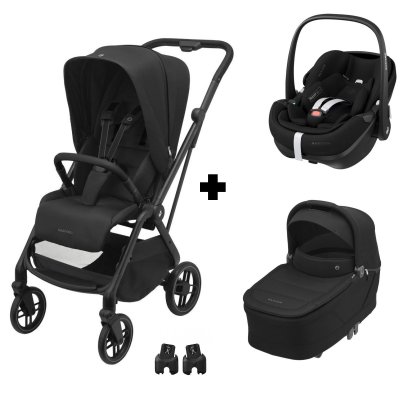 Poussette trio leona 2 + siège auto pebble 360 pro 2 + nacelle sense twillic black
