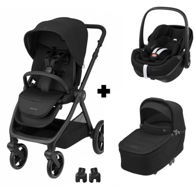 Poussette trio oxford + siège auto pebble 360 pro 2 + nacelle sense twillic black