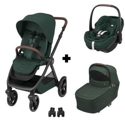 Poussette trio oxford + siège auto pebble 360 pro 2 + nacelle sense twillic green