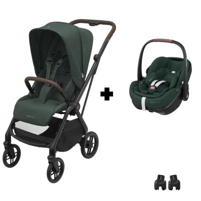 Poussette duo leona 2 + siège auto pebble 360 pro 2 twillic green